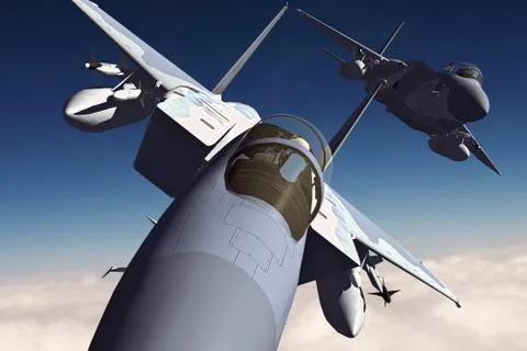 3D rendering of a modern US jet fighter in flight Stock Illustration