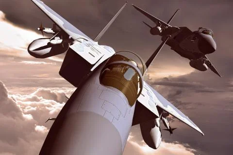 3D rendering of a modern US jet fighter in flight Stock Illustration