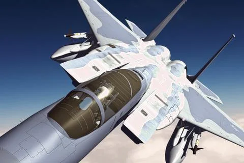3D rendering of a modern US jet fighter in flight Stock Illustration