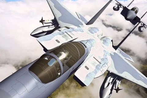 3D rendering of a modern US jet fighter in flight Stock Illustration