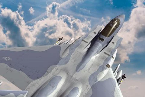 3D rendering of a modern US jet fighter in flight Stock Illustration