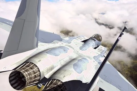 3D rendering of a modern US jet fighter in flight Stock Illustration