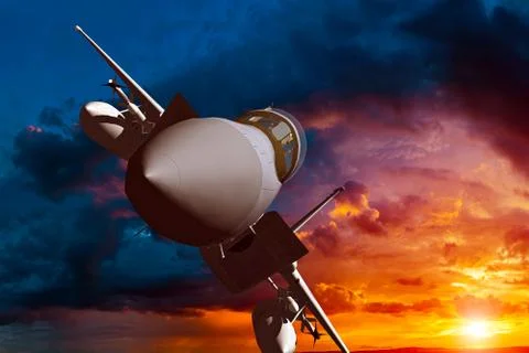 3D rendering of a modern US jet fighter in flight Stock Illustration