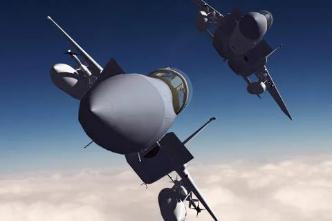 3D rendering of a modern US jet fighter in flight Stock Illustration