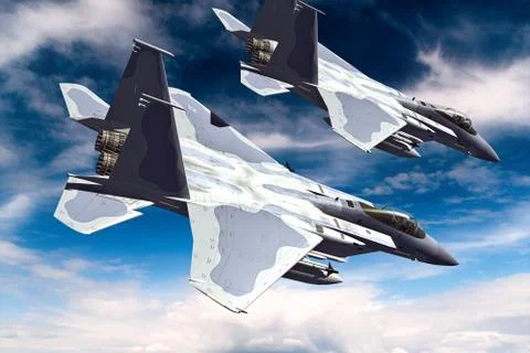 3D rendering of a modern US jet fighter in flight Stock Illustration