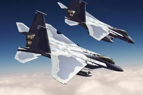 3D rendering of a modern US jet fighter in flight Stock Illustration