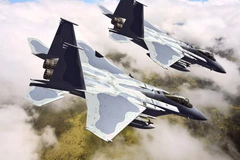 3D rendering of a modern US jet fighter in flight Stock Illustration