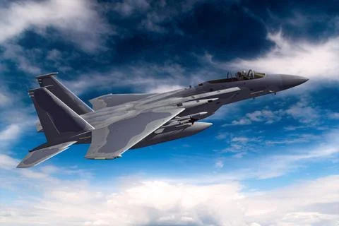 3D rendering of a modern US jet fighter in flight Stock Illustration