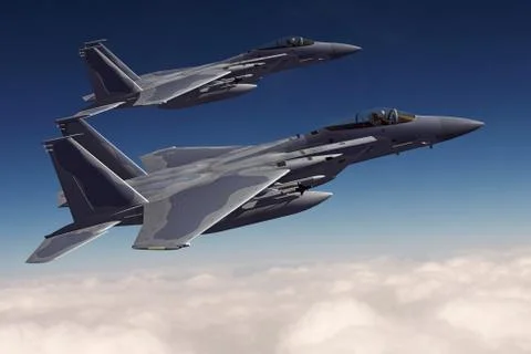 3D rendering of a modern US jet fighter in flight Stock Illustration