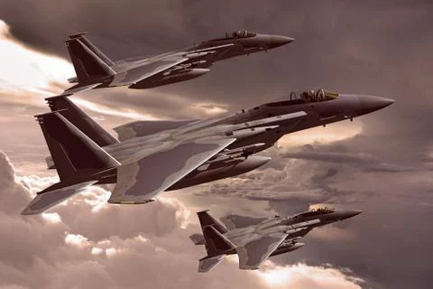 3D rendering of a modern US jet fighter in flight Stock Illustration