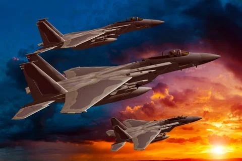 3D rendering of a modern US jet fighter in flight Stock Illustration