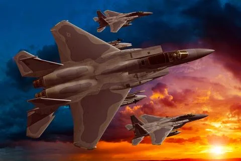 3D rendering of a modern US jet fighter in flight Stock Illustration