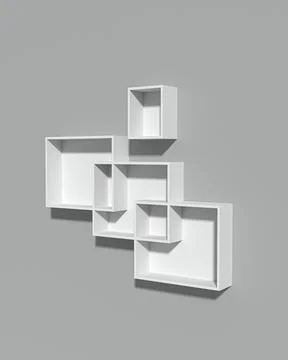 3D Rendering of a Modern White Floating Shelf Unit on a Gray Wall Illustrazione stock