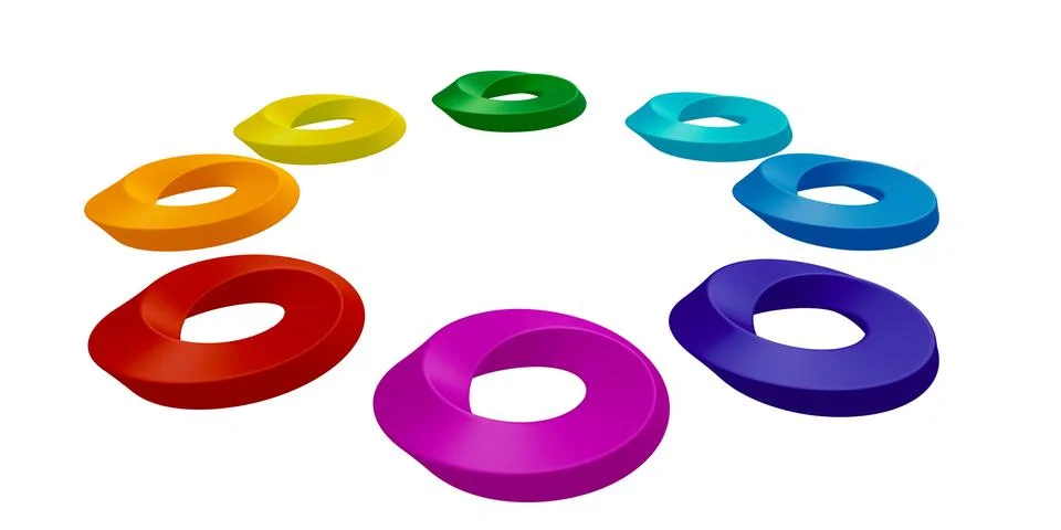 3D rendering of Moebius rings in different colors Stock Illustration