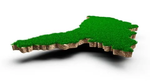 3d rendering of Moldova's map soil land geology cross section with green grass Stock Illustration