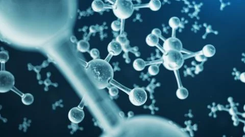 3D rendering molecule structure. Scientific medical background with atoms and Stock Illustration