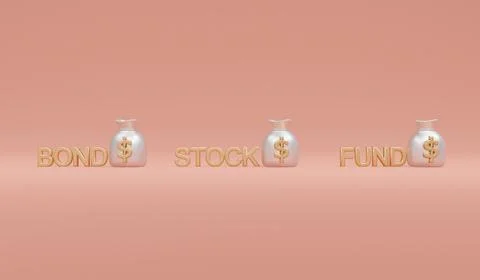 3D Rendering of money bag with word bond stock fund on background concept o.. Stock Illustration