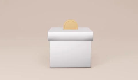 3D Rendering of a money coin in a box on background concept of donation, mo.. Stock Illustration
