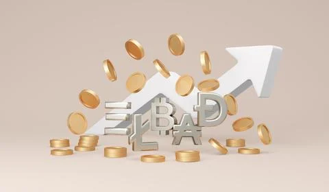 3D Rendering of a money coin with cryptocurrency symbols thereum litecoin b.. Stock Illustration