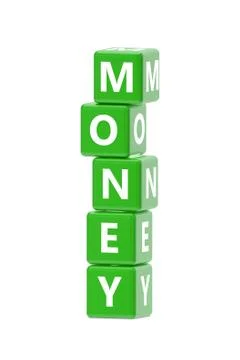 3D Rendering Money Text on Green Square Boxes 스톡 일러스트