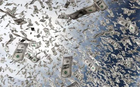 3d rendering of money us dollars raining from the sky Stock Illustration