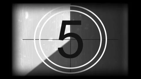 3D rendering of a monochrome old and grained universal countdown leader Stock Illustration