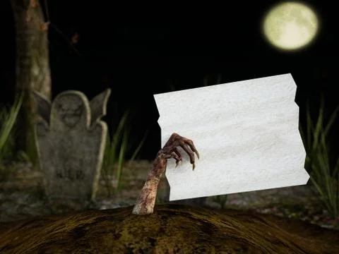 3D rendering of monster hand holding blank white sign. Stock Illustration