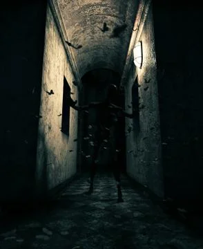 3d rendering of a monster in haunted house Stock Illustration