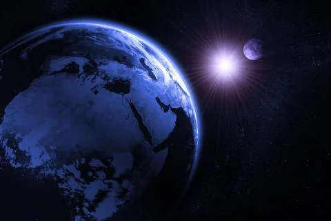 3D Rendering of the Moon and earth before a solar eclipse Ilustração Stock