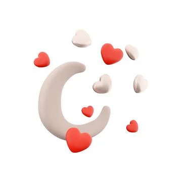 3d rendering moon with hearts around icon. 3d render Valentine's day romantic 스톡 일러스트