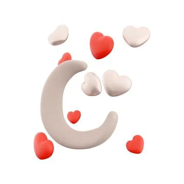 3d rendering moon with hearts around icon. 3d render Valentine's day romantic Stock Illustration