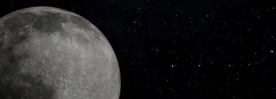 3D Rendering of Moon surface. Realistic 3d render of moon and space. Space and Stock Illustration