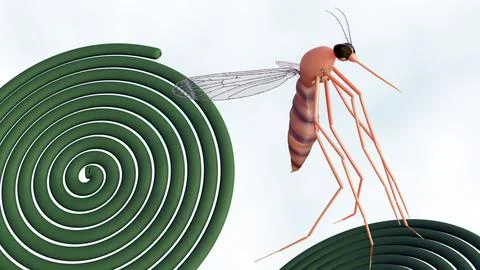 A 3d rendering of mosquito and green mosquito coils. Stock Illustration