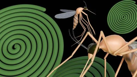 A 3d rendering of mosquito and green mosquito coils. Stock Illustration