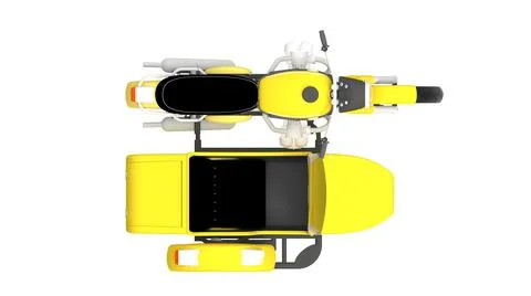 3D rendering of a motorcycle with a side span yellow isolated in studio Stock Illustration