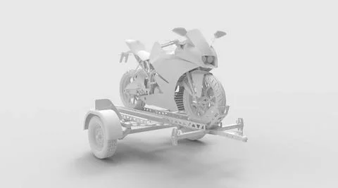 3d rendering of a motorcycle on a trailer isolated in studio background 3d... Stock Photos