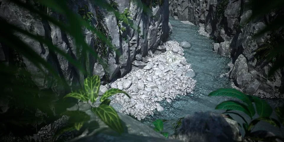 3D Rendering Mountain River View Stock Illustration