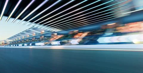 3d rendering moving racetrack with arrow sign neon light Stock Illustration