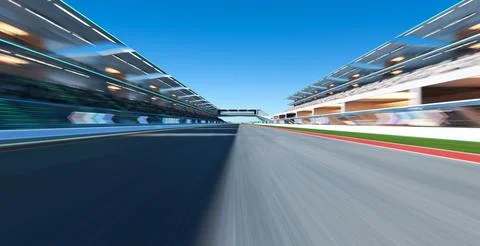 3d rendering moving racetrack with arrow sign neon light Stock Illustration