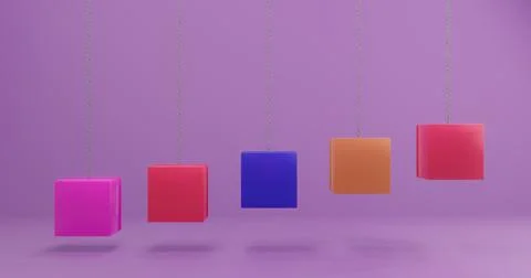 3d rendering. Multi-colored cubes suspended on a chain against the background Stock Illustration