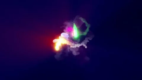 3D rendering of multi-colored fireballs flying along a complex trajectory Stock Illustration