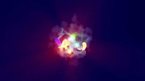 3D rendering of multi-colored fireballs flying along a complex trajectory Stock Illustration