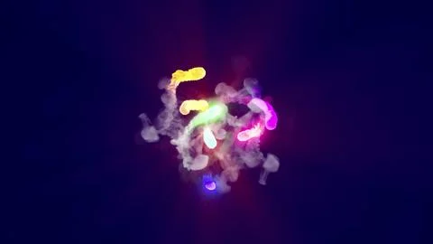 3D rendering of multi-colored fireballs flying along a complex trajectory Stock Illustration