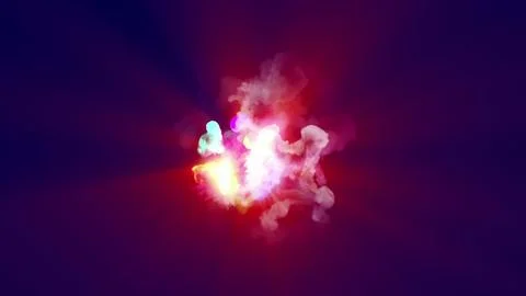 3D rendering of multi-colored fireballs flying along a complex trajectory Stock Illustration