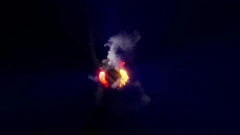 3D rendering of multi-colored fireballs flying along a complex trajectory Stock Illustration