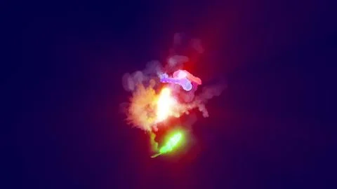 3D rendering of multi-colored fireballs flying along a complex trajectory Stock Illustration
