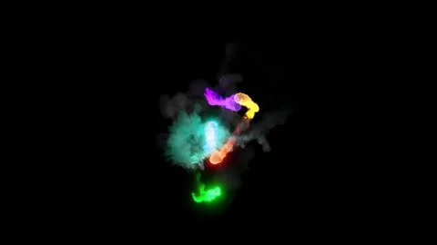 3D rendering of multi-colored fireballs flying along a complex trajectory Stock Illustration
