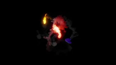 3D rendering of multi-colored fireballs flying along a complex trajectory Stock Illustration
