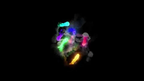 3D rendering of multi-colored fireballs flying along a complex trajectory 库存插图