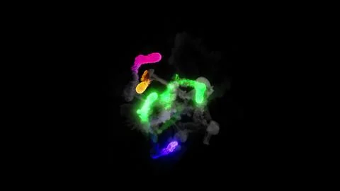 3D rendering of multi-colored fireballs flying along a complex trajectory Stock Illustration